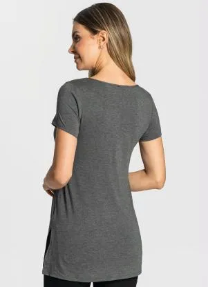 Rovitex - Blusa Básica Alongada Feminina Cinza - ROVITEX