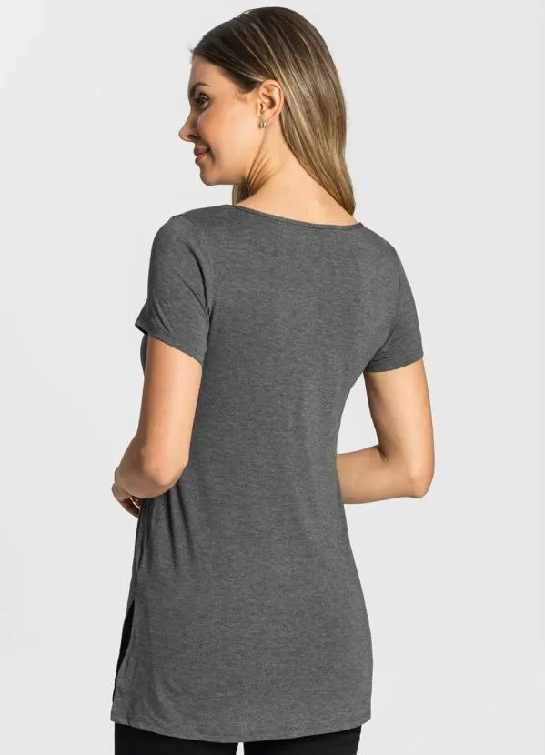 Rovitex - Blusa Básica Alongada Feminina Cinza 2