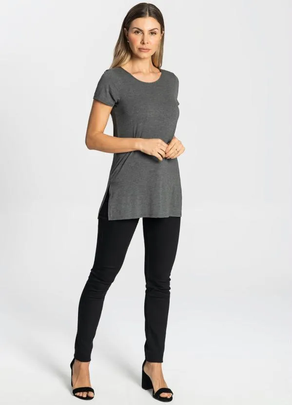 Rovitex - Blusa Básica Alongada Feminina Cinza 3