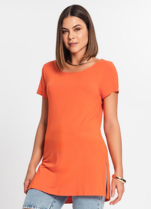 Rovitex - Blusa Básica Alongada Feminina Laranja