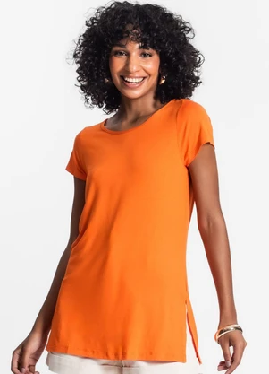 Rovitex - Blusa Básica Alongada Feminina Laranja - ROVITEX