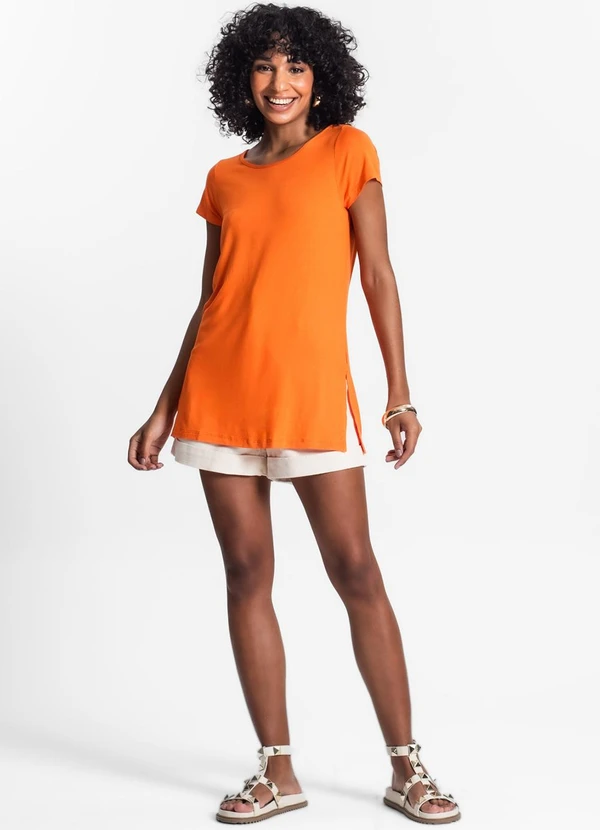 Rovitex - Blusa Básica Alongada Feminina Laranja 3