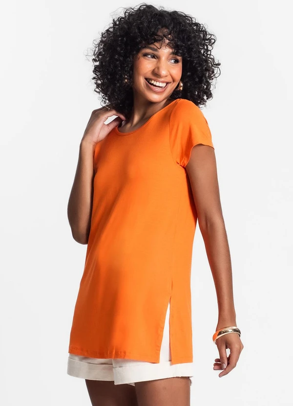Rovitex - Blusa Básica Alongada Feminina Laranja 5