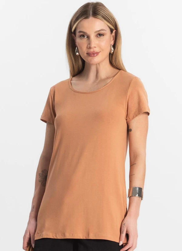Rovitex - Blusa Básica Alongada Feminina Marrom