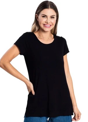 Rovitex - Blusa Básica Alongada Feminina Preto - ROVITEX
