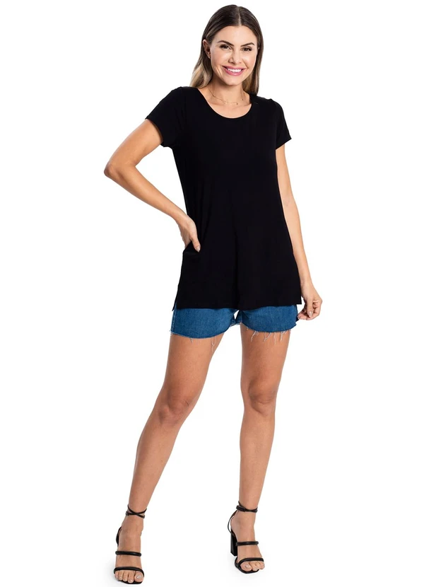 Rovitex - Blusa Básica Alongada Feminina Preto 3