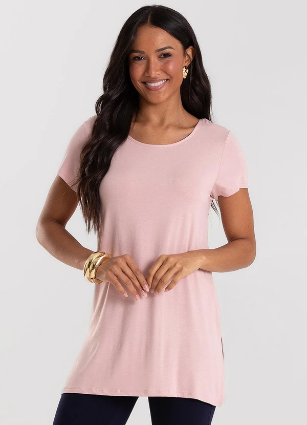 Rovitex - Blusa Básica Alongada Feminina Rosa
