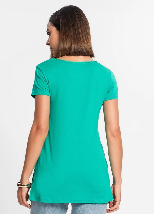 Rovitex - Blusa Básica Alongada Feminina Verde 2