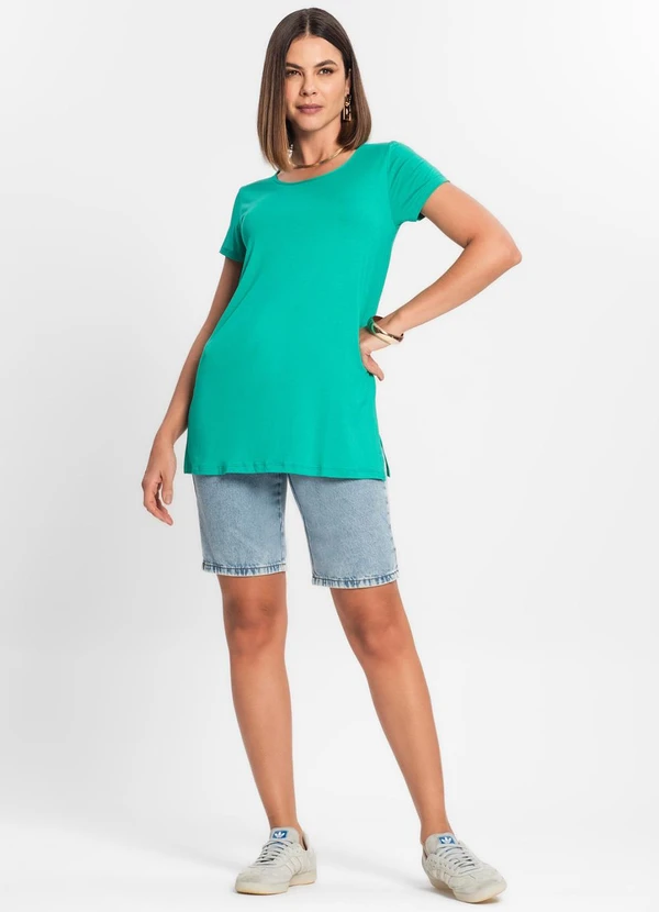 Rovitex - Blusa Básica Alongada Feminina Verde 3
