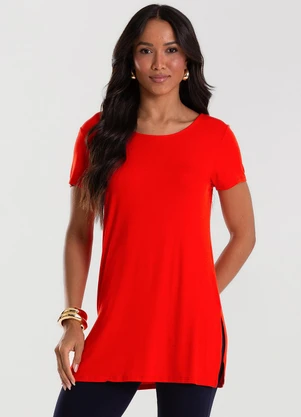 Rovitex - Blusa Básica Alongada Feminina Vermelho - ROVITEX