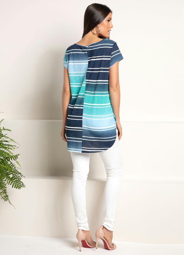 Quintess - Blusa Básica com Barra Arredondada Azul 4