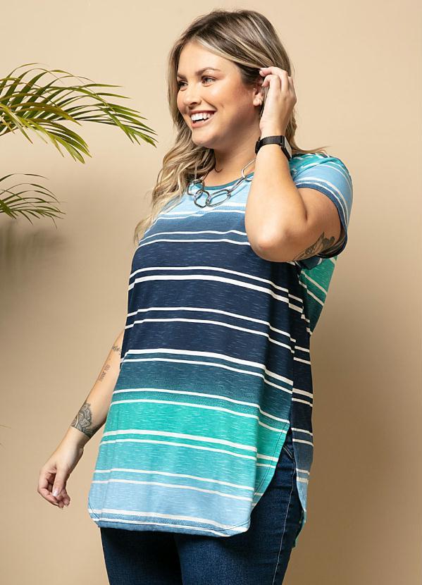 Quintess - Blusa Básica com Barra Arredondada Azul 5