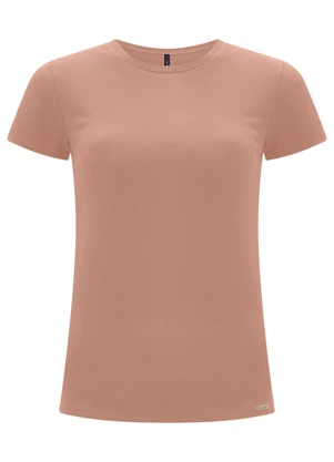 Lunender - Blusa Básica de Mangas Curtas em Malha Bege - LUNENDER