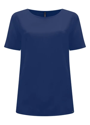 Lunender - Blusa Básica de Mangas Curtas em Viscose Azul - LUNENDER