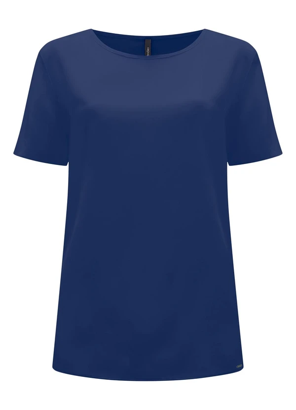 Lunender - Blusa Básica de Mangas Curtas em Viscose Azul