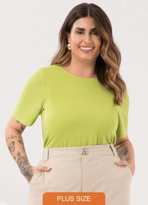 Lunender Mais Mulher - Blusa Básica de Mangas Curtas Plus Size Verde - LUNENDER MAIS MULHER
