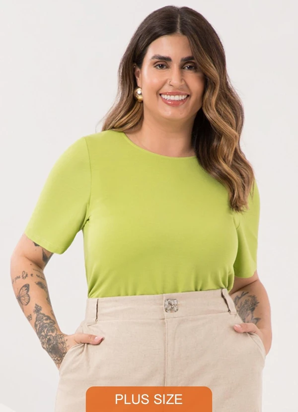 Lunender Mais Mulher - Blusa Básica de Mangas Curtas Plus Size Verde