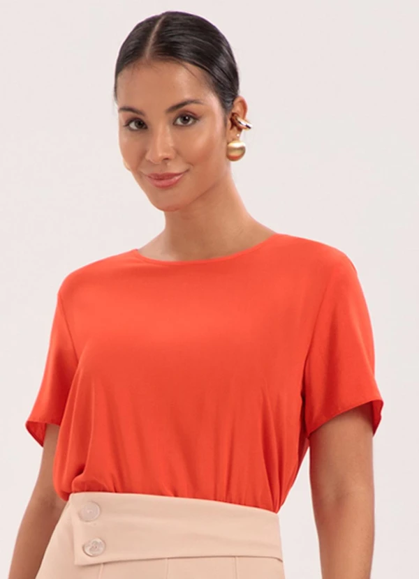 Lunender - Blusa Básica de Mangas Curtas Vermelho