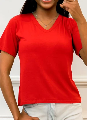 Doce Tom - Blusa Básica Decote VVermelho - DOCE TOM