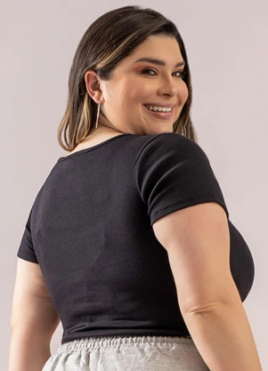 Just Basic - Blusa Básica em Malha Canelada Preto - JUST BASIC