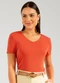 Cativa - Blusa Decote V em Viscose Bege - variação: Laranja