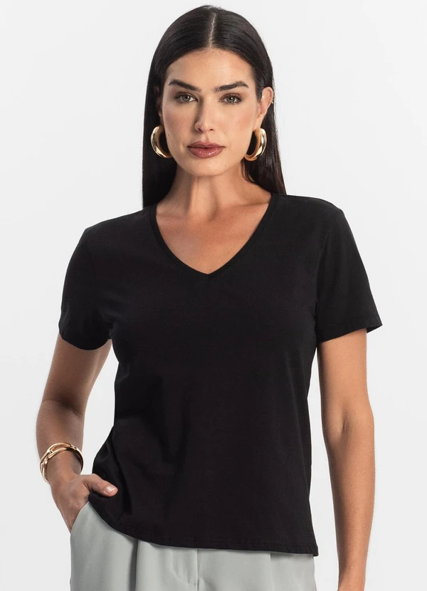Rovitex - Blusa Básica Feminina Meia Malha Preto