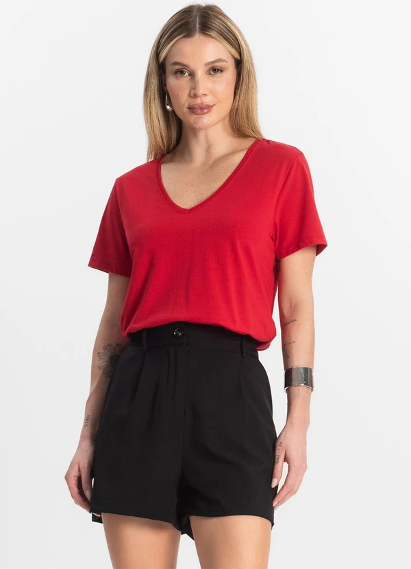 Rovitex - Blusa Básica Feminina Meia Malha Vermelho 4