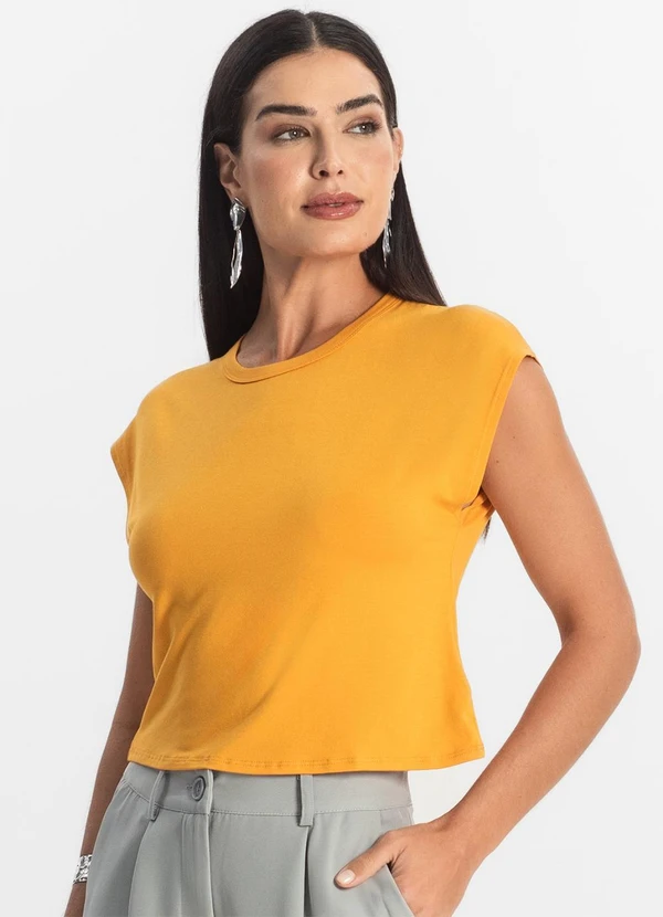 Rovitex - Blusa Básica Feminina Viscotorcion Amarelo 4