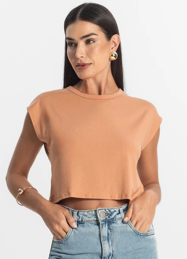 Rovitex - Blusa Básica Feminina Viscotorcion Marrom