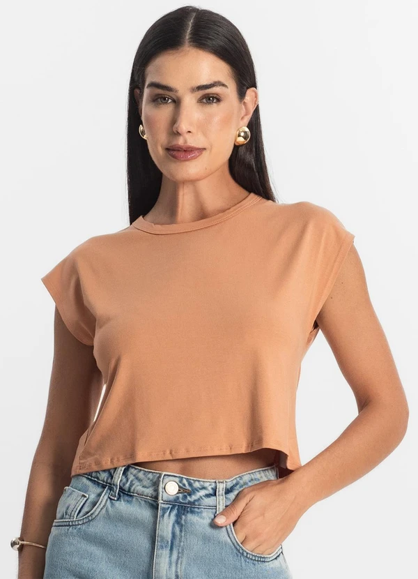 Rovitex - Blusa Básica Feminina Viscotorcion Marrom 4