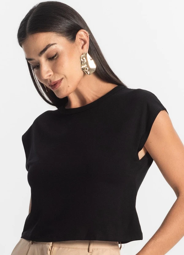 Rovitex - Blusa Básica Feminina Viscotorcion Preto