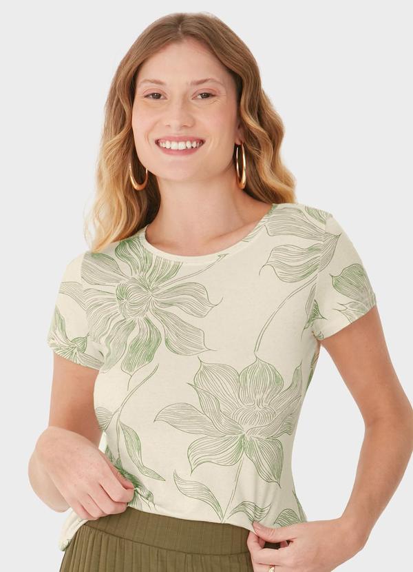 Malwee - Blusa Básica Floral em Viscolinho Verde Água 1