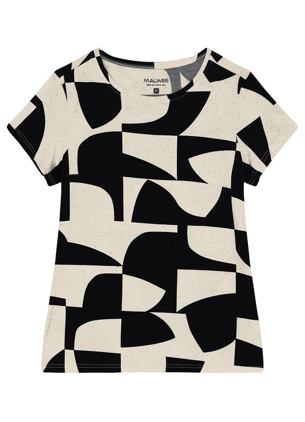 Malwee - Blusa Básica Geométrica em Viscolinho Preto