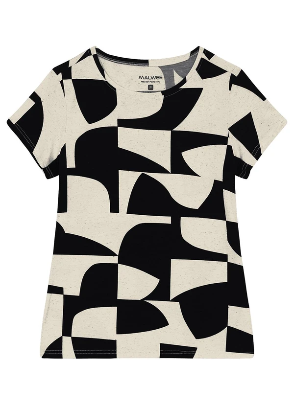 Malwee - Blusa Básica Geométrica em Viscolinho Preto