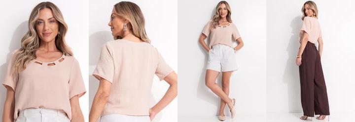 Blusa Bege Claro em Crepe Plano