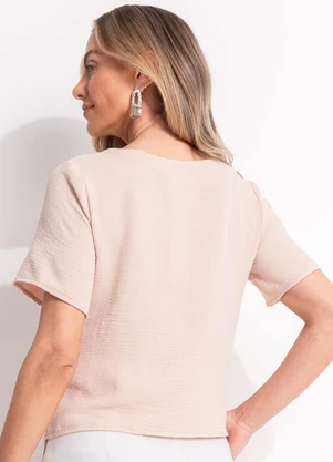 Quintess - Blusa Bege Claro em Crepe Plano - QUINTESS