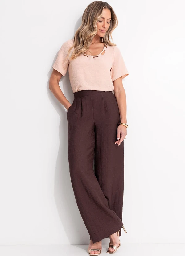 Quintess - Blusa Bege Claro em Crepe Plano 5