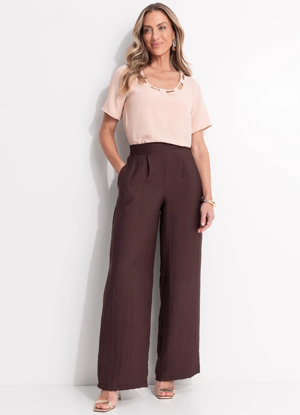 Quintess - Blusa Bege Claro em Crepe Plano 3