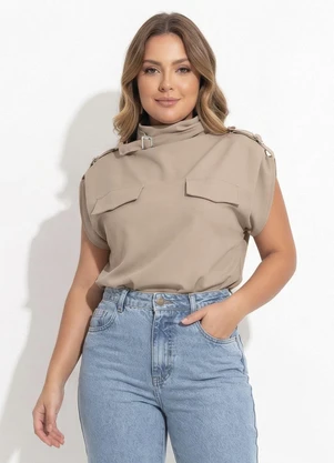 Quintess - Blusa Bege em Malha Crepe - QUINTESS