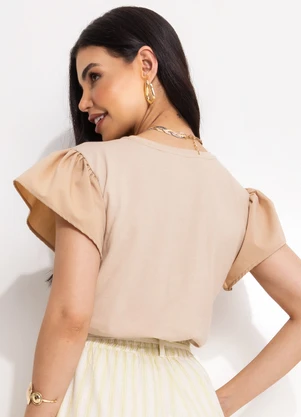 Quintess - Blusa Bege em Malha de Algodão - QUINTESS