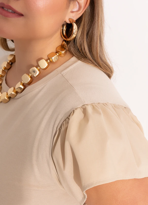 Quintess - Blusa Bege em Malha de Algodão 16