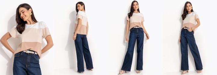 Blusa Bege em Malha de Viscose