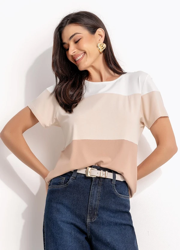 Quintess - Blusa Bege em Malha de Viscose