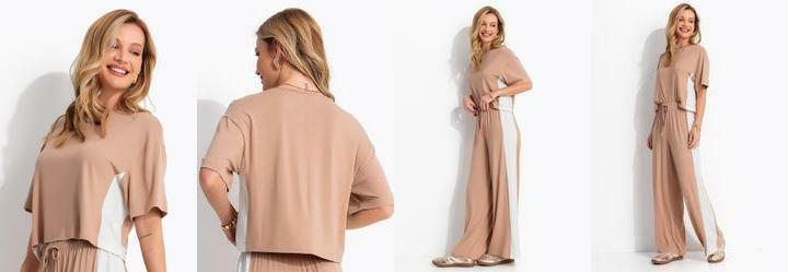 Blusa Bege em Malha de Viscose