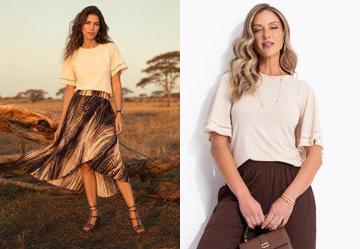 Blusa Bege em Malha de Viscose
