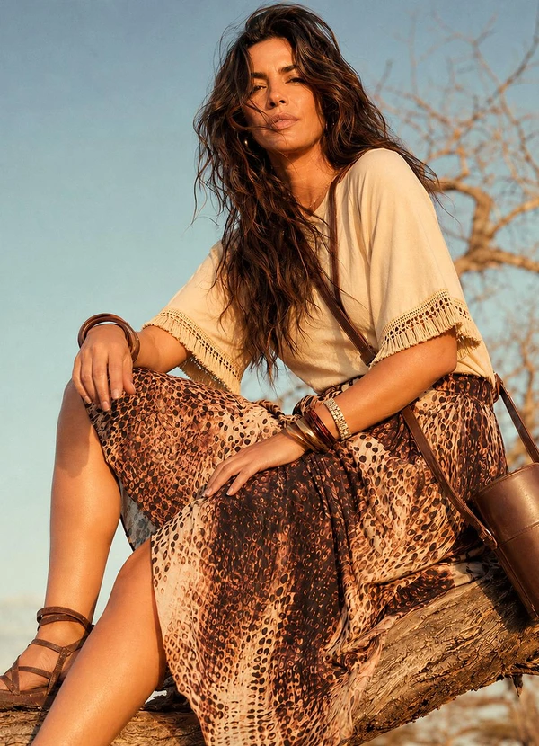 Quintess - Blusa Bege em Malha de Viscose