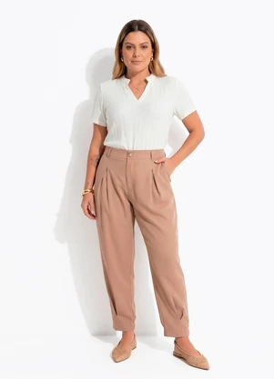 Quintess - Blusa Bege em Malha Tricô Texturizada - QUINTESS