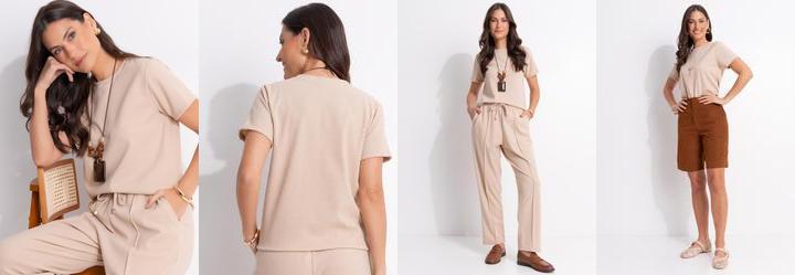 Blusa Bege em Malha Tweed