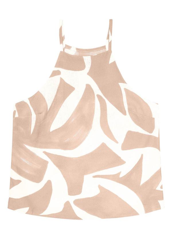 Malwee - Blusa Bege Evasê Tropical em Viscolinho 3