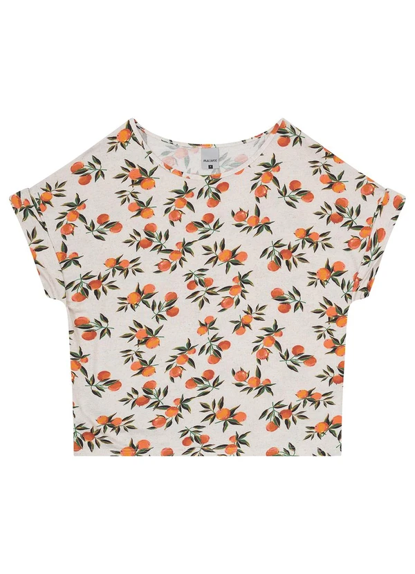 Malwee - Blusa Bege Feminina Ampla Laranjas
